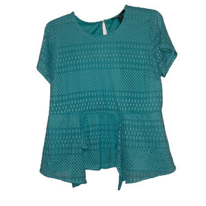 Women's Ashley Stewart Teal Lace Overlay Top with Ruffle Hem Size 18/20 XXL
